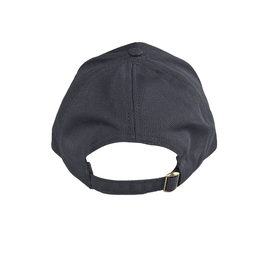 Back view of unbranded polyester snapback cap, showcasing adjustable strap and classic headwear design.