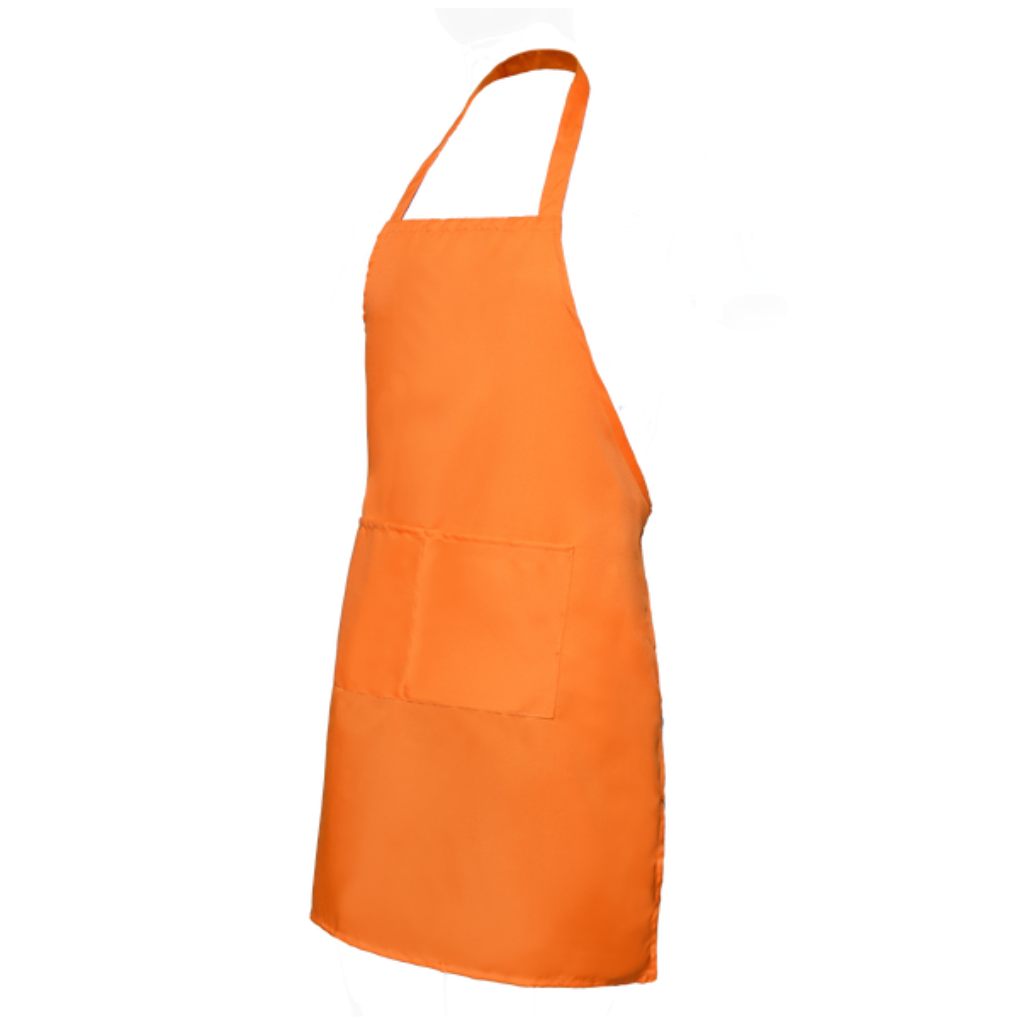 The energetic orange hue of this apron makes it a memorable and useful corporate gift for various events.