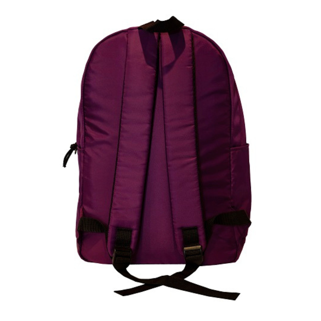 Back view of a purple backpack, highlighting the shoulder straps and design details relevant for corporate gifts.