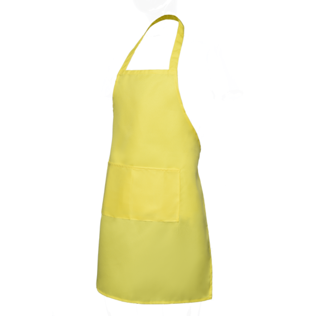 A cheerful yellow bib apron, a bright and positive option for your custom corporate gifts.
