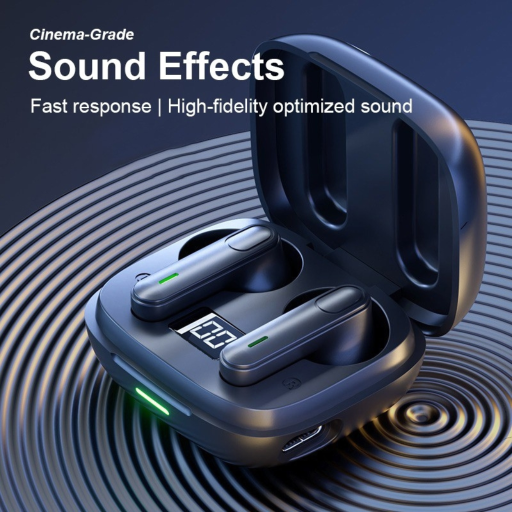 Wireless earbuds with cinema-grade sound effects and a charging case, a premium corporate gift.