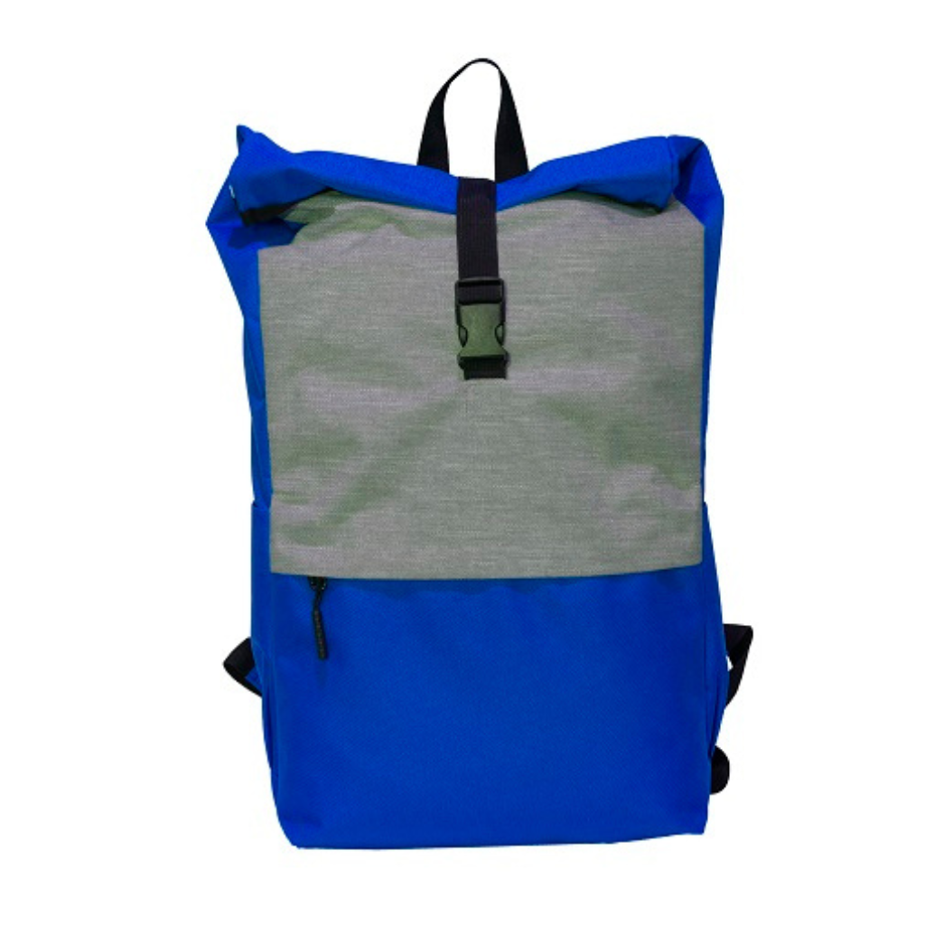 A blue and grey backpack suitable as a custom corporate gift, offering both style and practicality.