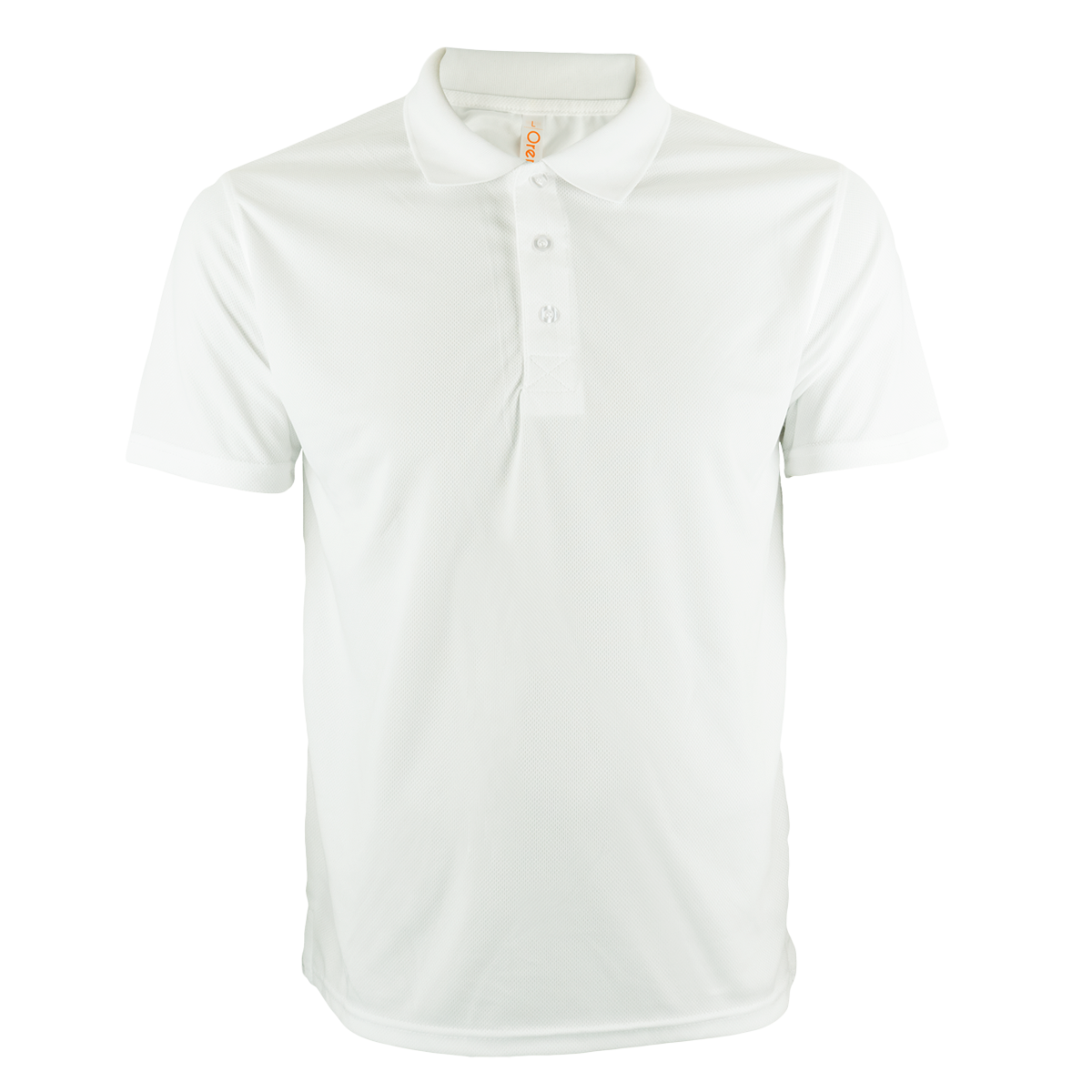 White dry-fit polo ready for corporate logo embroidery or printing.
