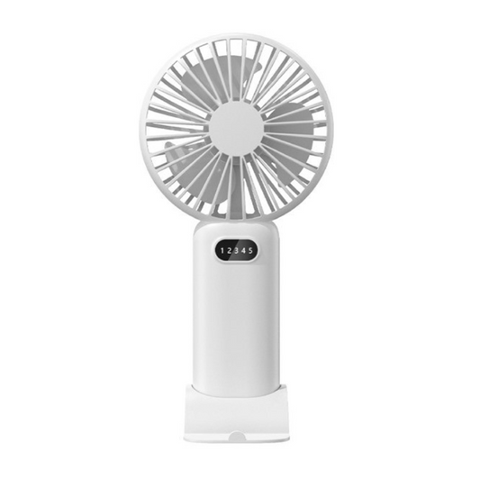 Portable fan with digital speed display, ideal for corporate swag.