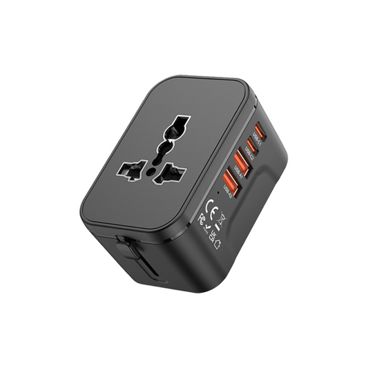 Custom corporate merchandise travel adaptor with logo print, an ideal corporate gift and useful piece of corporate swag for global business travelers.