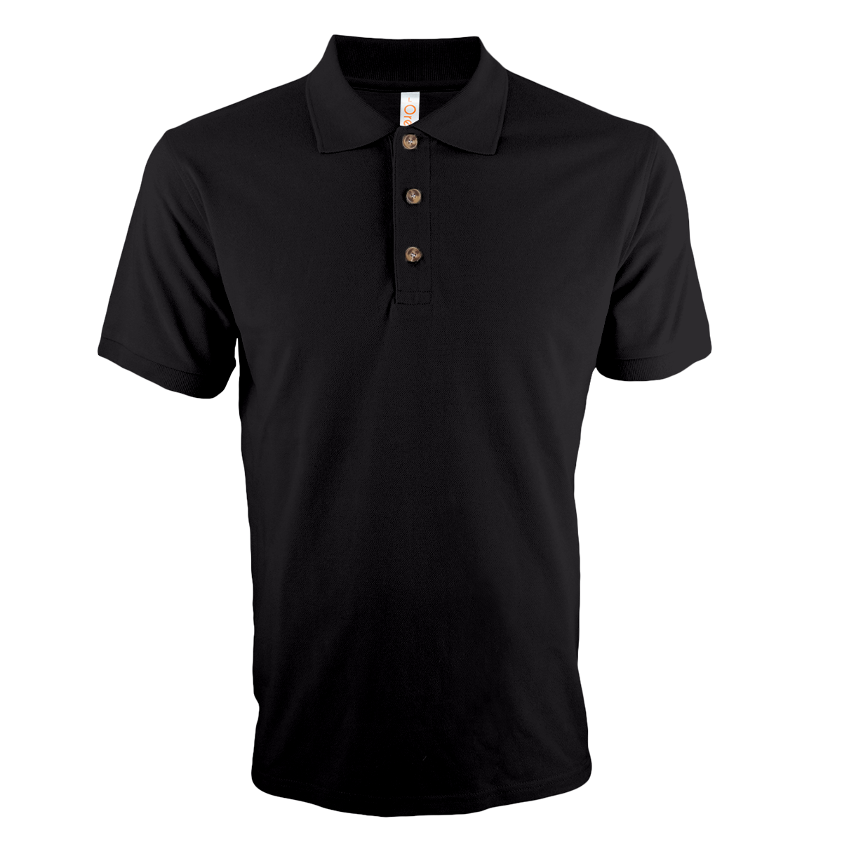 Classic black honeycomb polo, ready for custom logo embroidery. Perfect custom merchandise for a professional look.