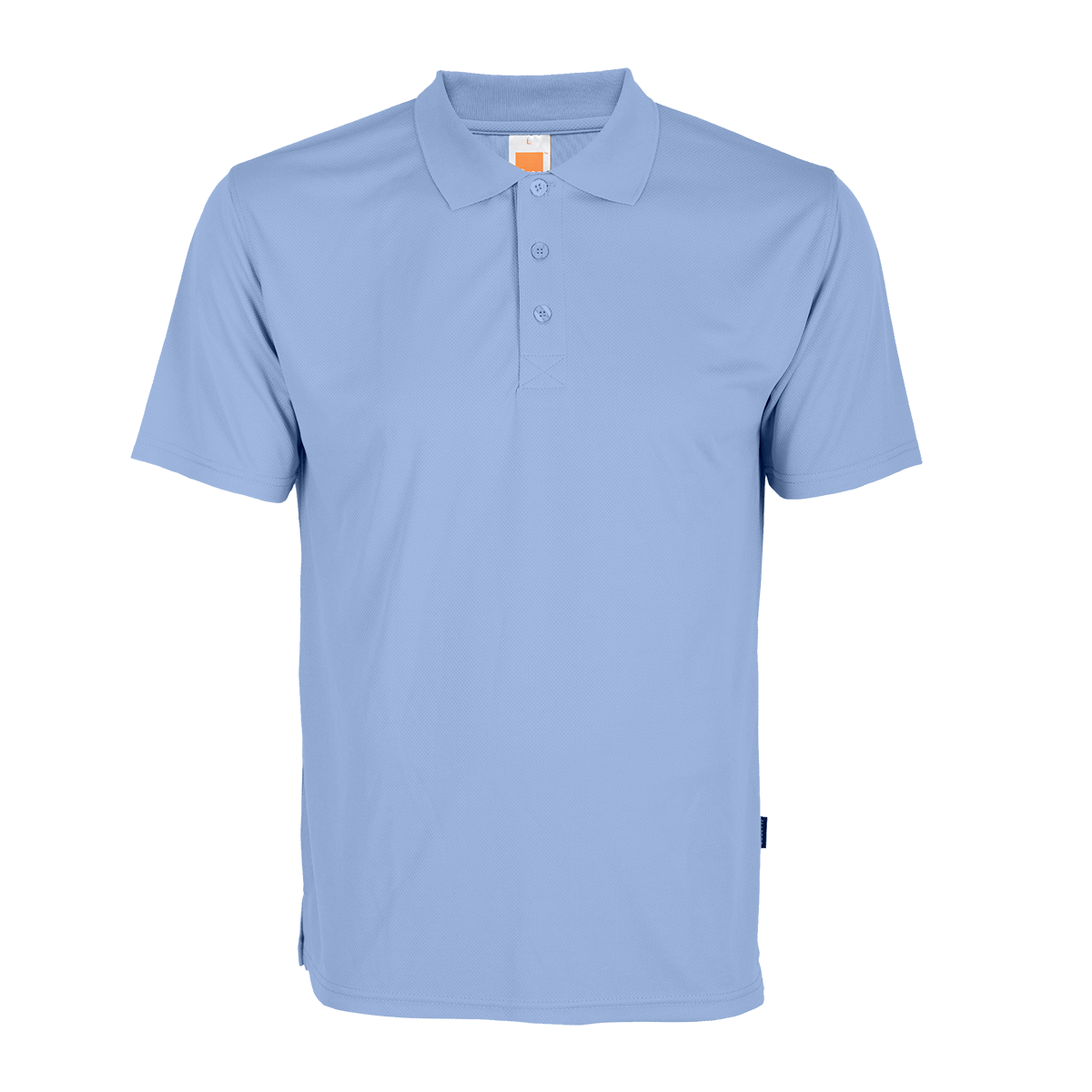 100% microfibre light blue polo shirt (160g/m²), comfortable and breathable.