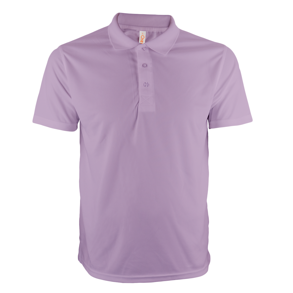 Front shot of a light purple performance polo, ideal for custom branding on active uniforms.