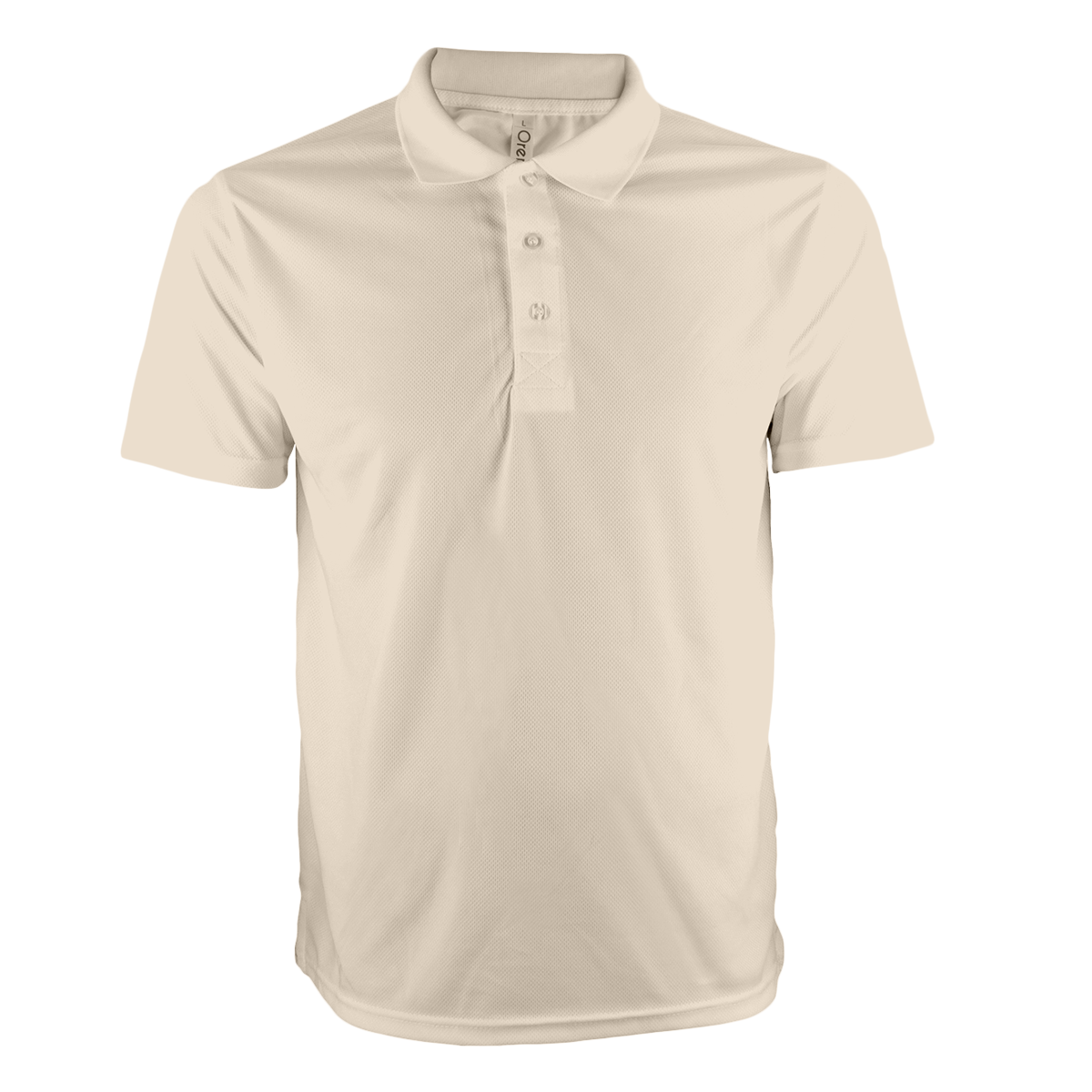 Lightweight sand dry-fit polo, comfortable essential employee gear.