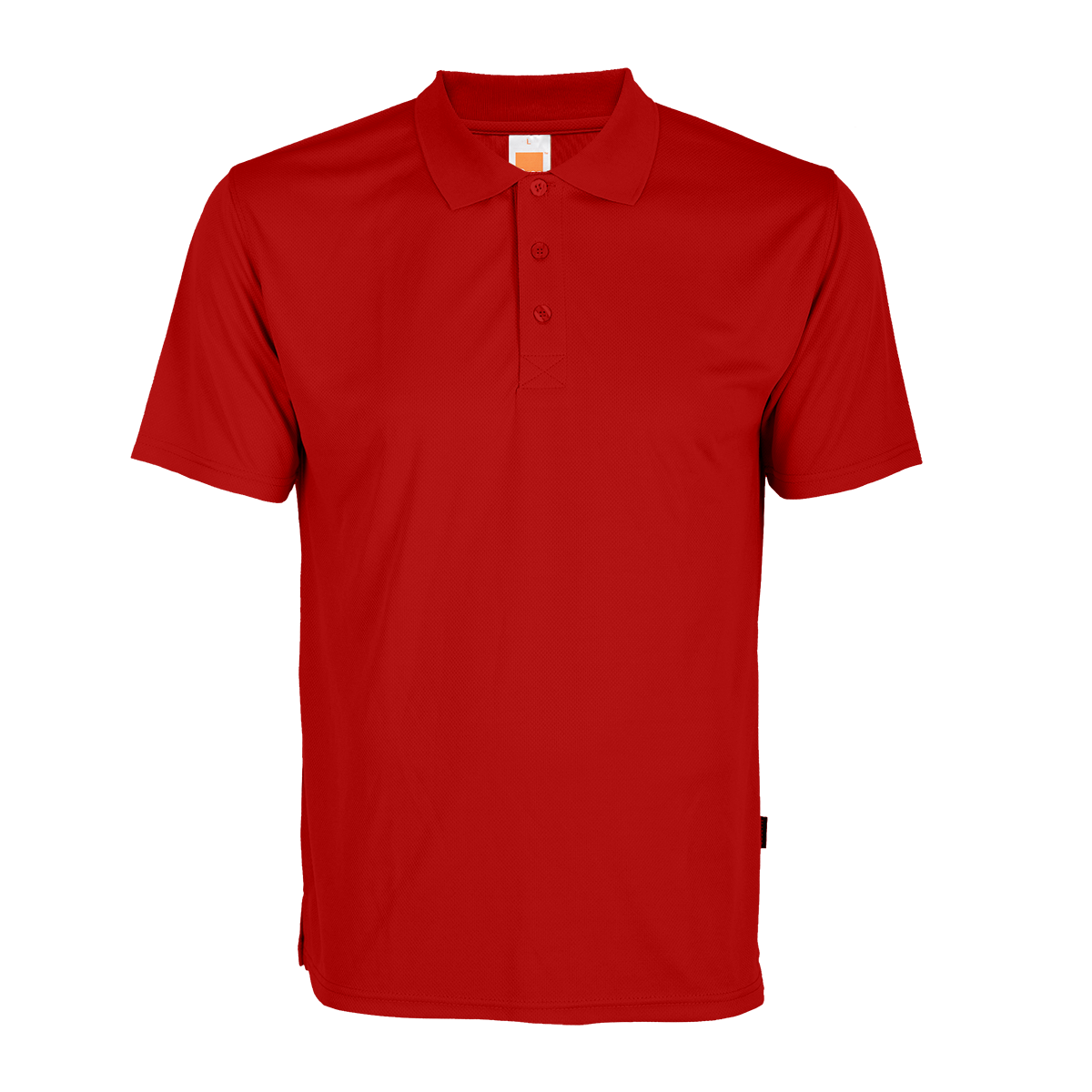 Plain red moisture-wicking polo shirt, ideal for employee uniforms and high-contrast branding.