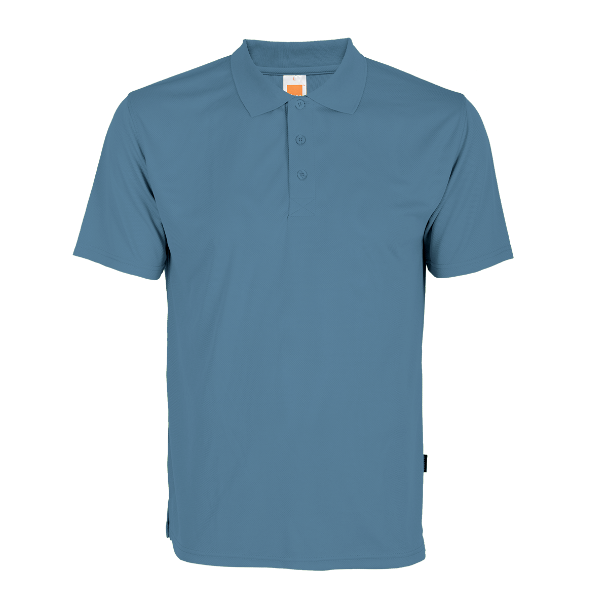 Resilient air force blue polo, a practical giveaway item for sporting or outdoor events.