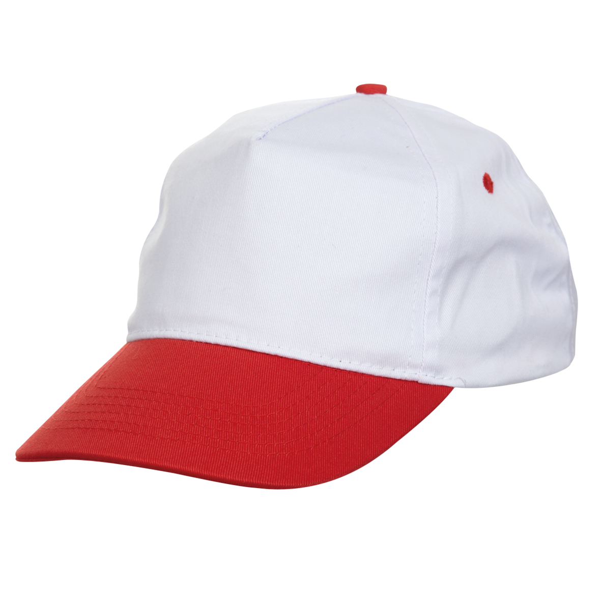 Polyester Baseball Cap (5 Panel) - White / Red