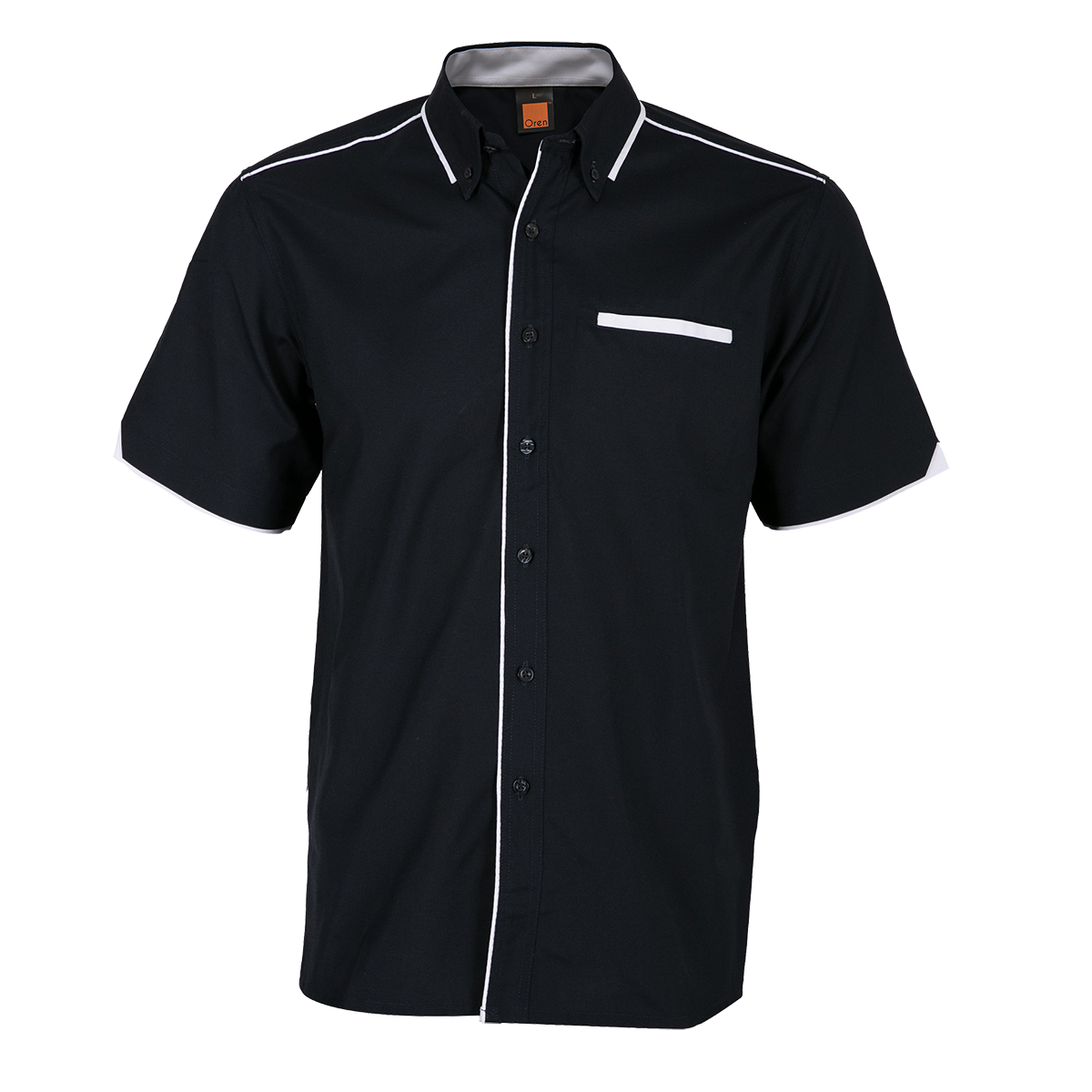 Button-Down Collar Short Sleeve Shirt - Black