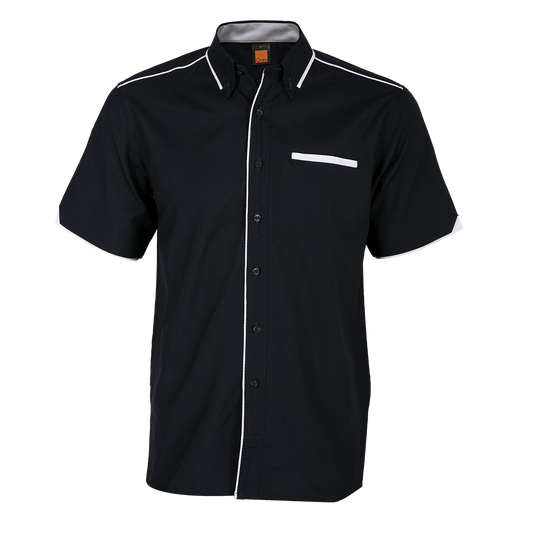 Button-Down Collar Short Sleeve Shirt - Black