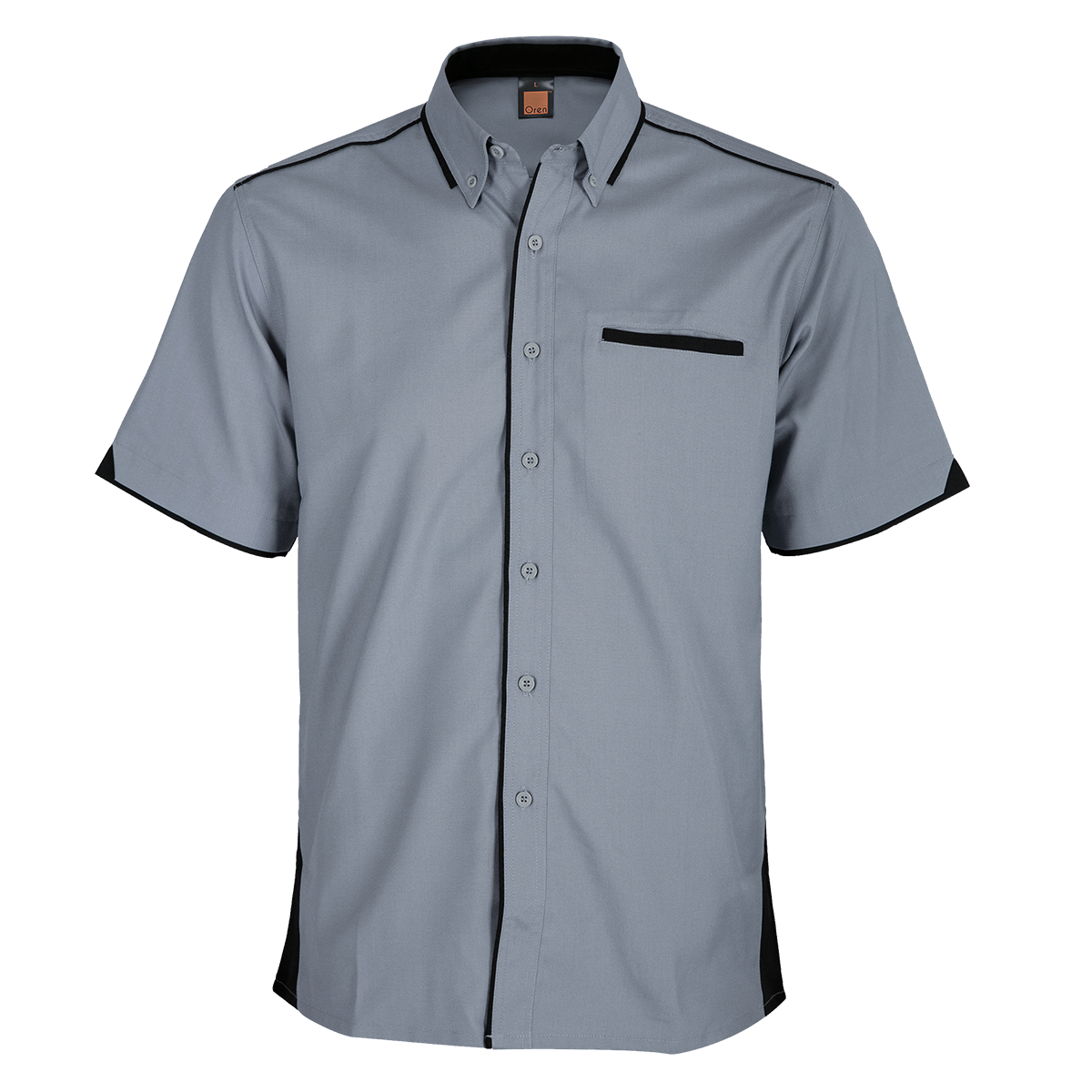 Button-Down Collar Short Sleeve Shirt - Dark Grey