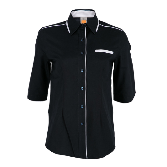 PV Collar 3/4 Sleeve Women's Shirt - Black