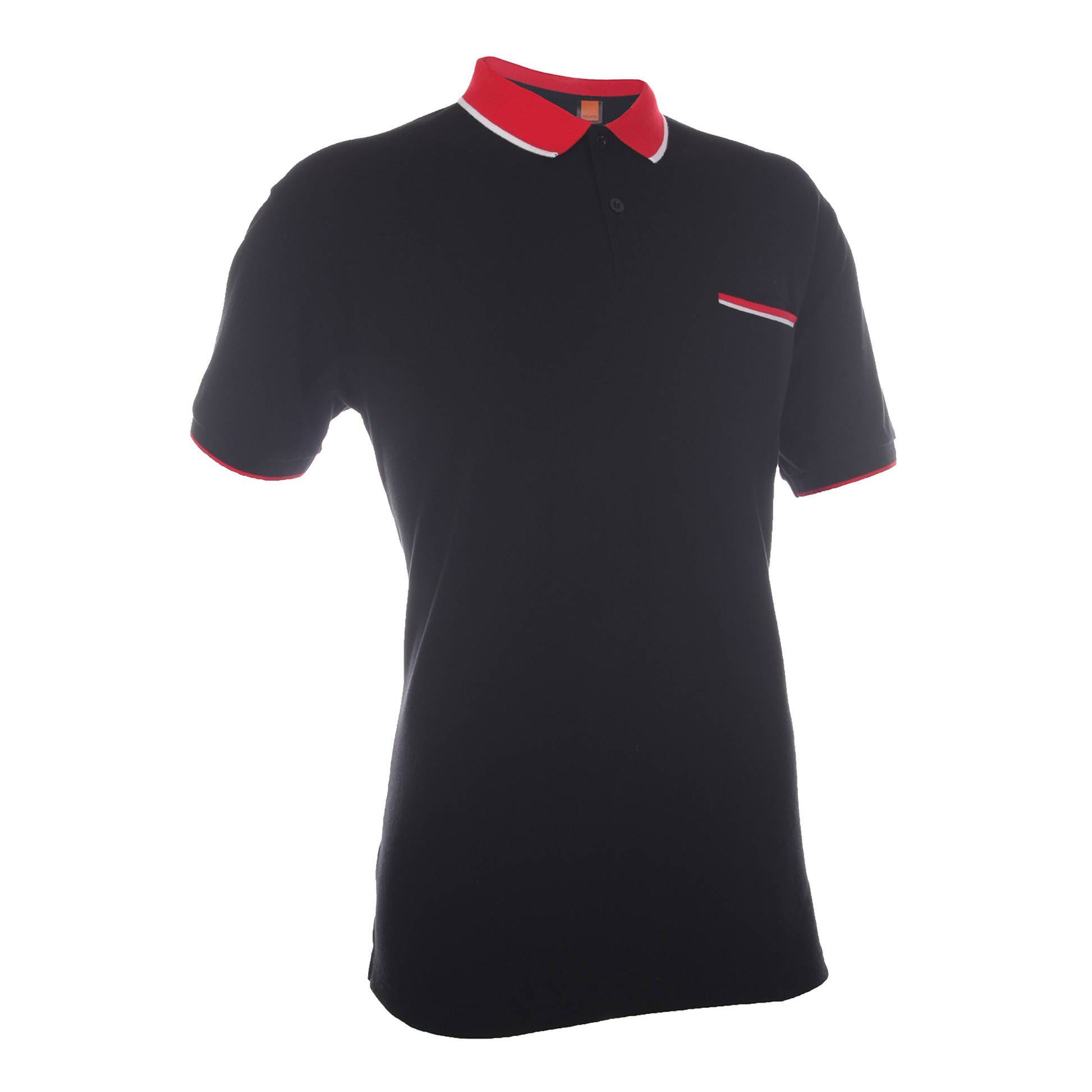 Honeycomb Tipped Collar Polo Shirt with Hidden Pocket - Black