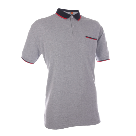 Honeycomb Tipped Collar Polo Shirt with Hidden Pocket - Ash Grey