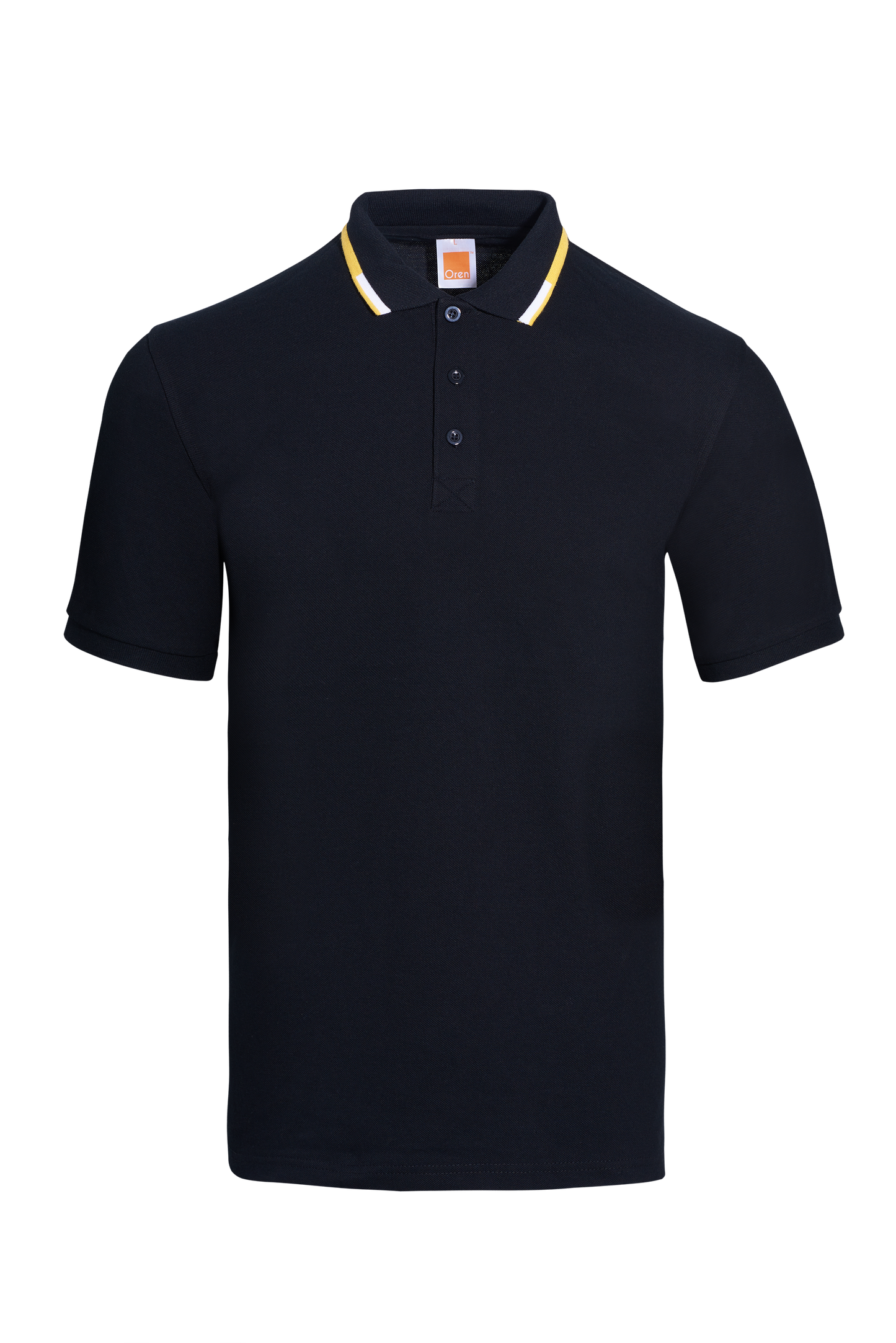 Honeycomb Colour Block Polo Shirt - Black / Golden Yellow / White