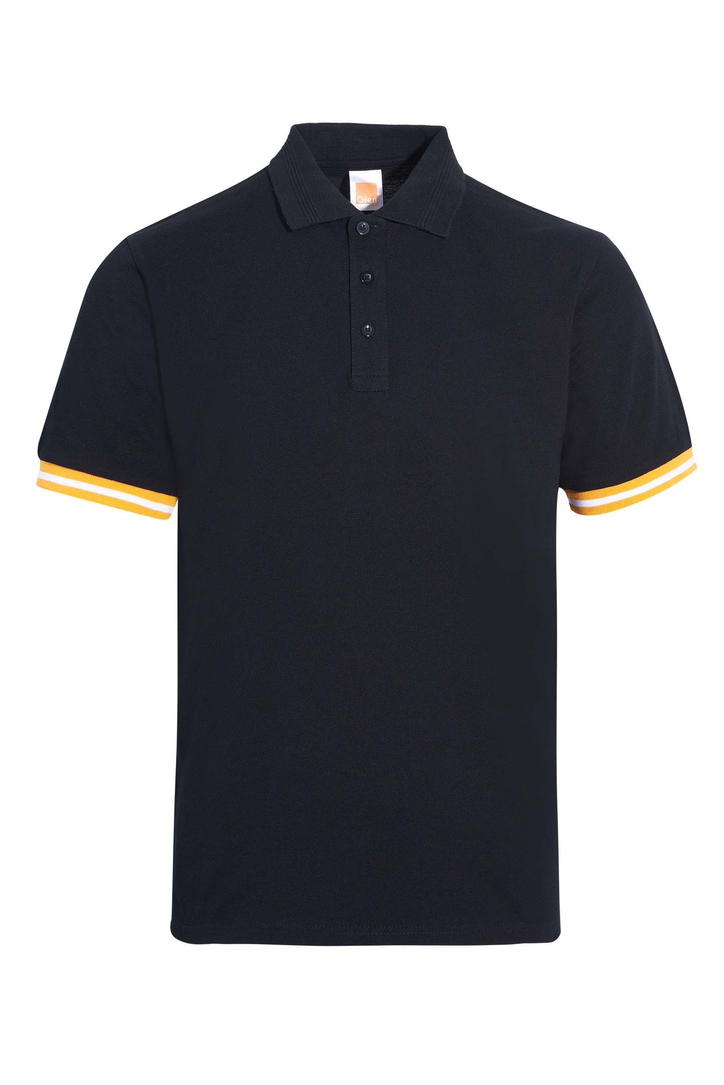Honeycomb Colour Block Polo Shirt (Slim Variant) - Black / Gold / White