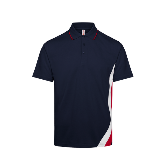 Honeycomb Cut & Sew Colour Block Polo Shirt - Navy / Red / White