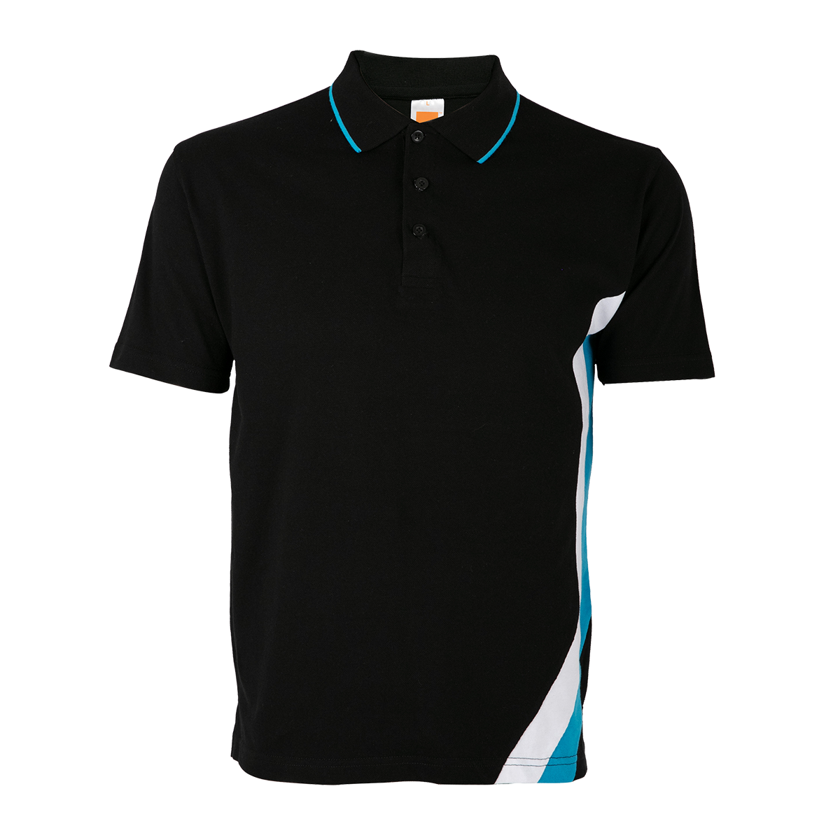 Honeycomb Cut & Sew Colour Block Polo Shirt - Black / Sea Blue / White