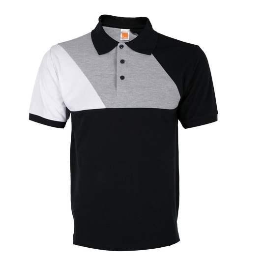 Honeycomb Cut & Sew Colour Block Polo Shirt (Premium) - Navy / Ash Grey / White