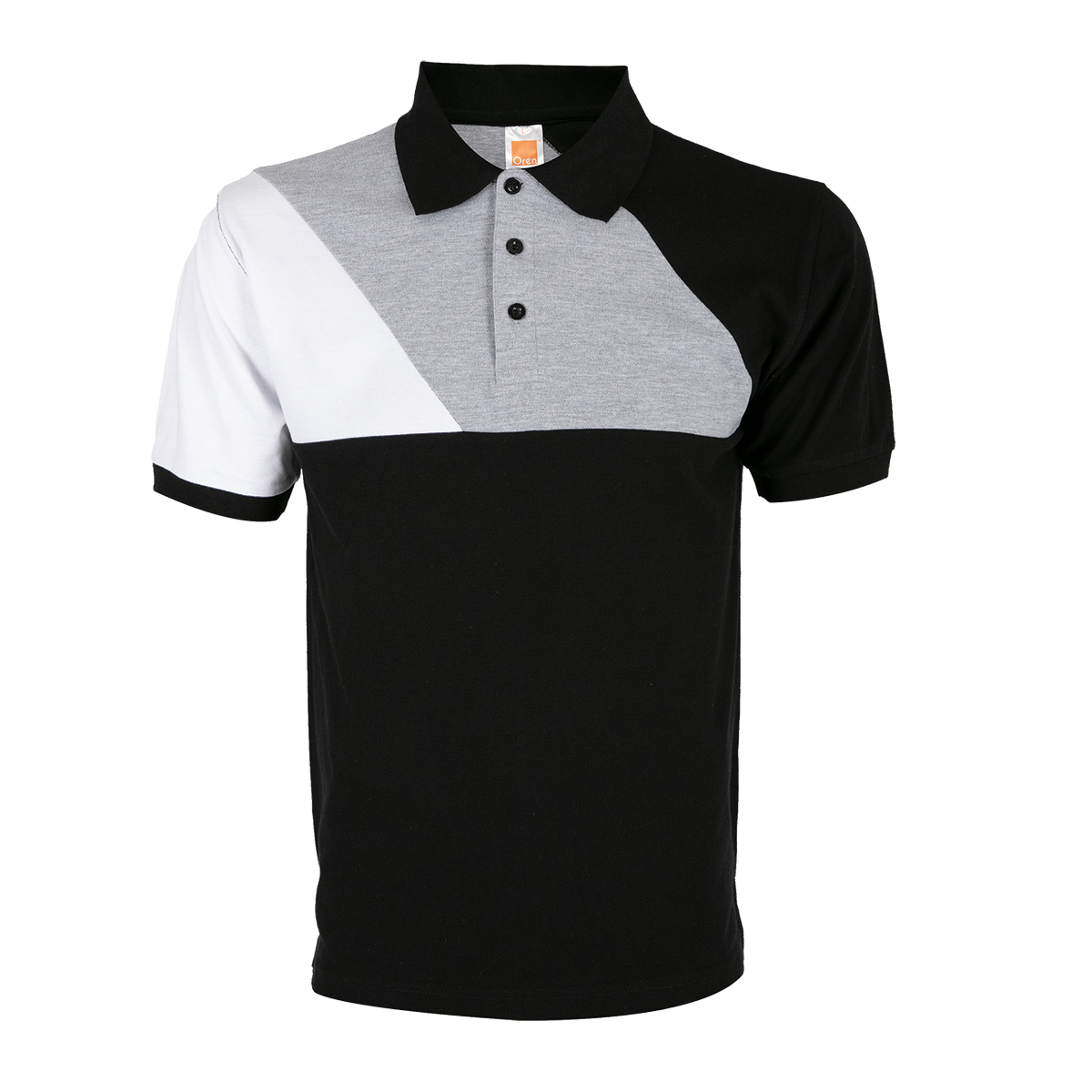Honeycomb Cut & Sew Colour Block Polo Shirt (Premium) - Black / Ash Grey / White