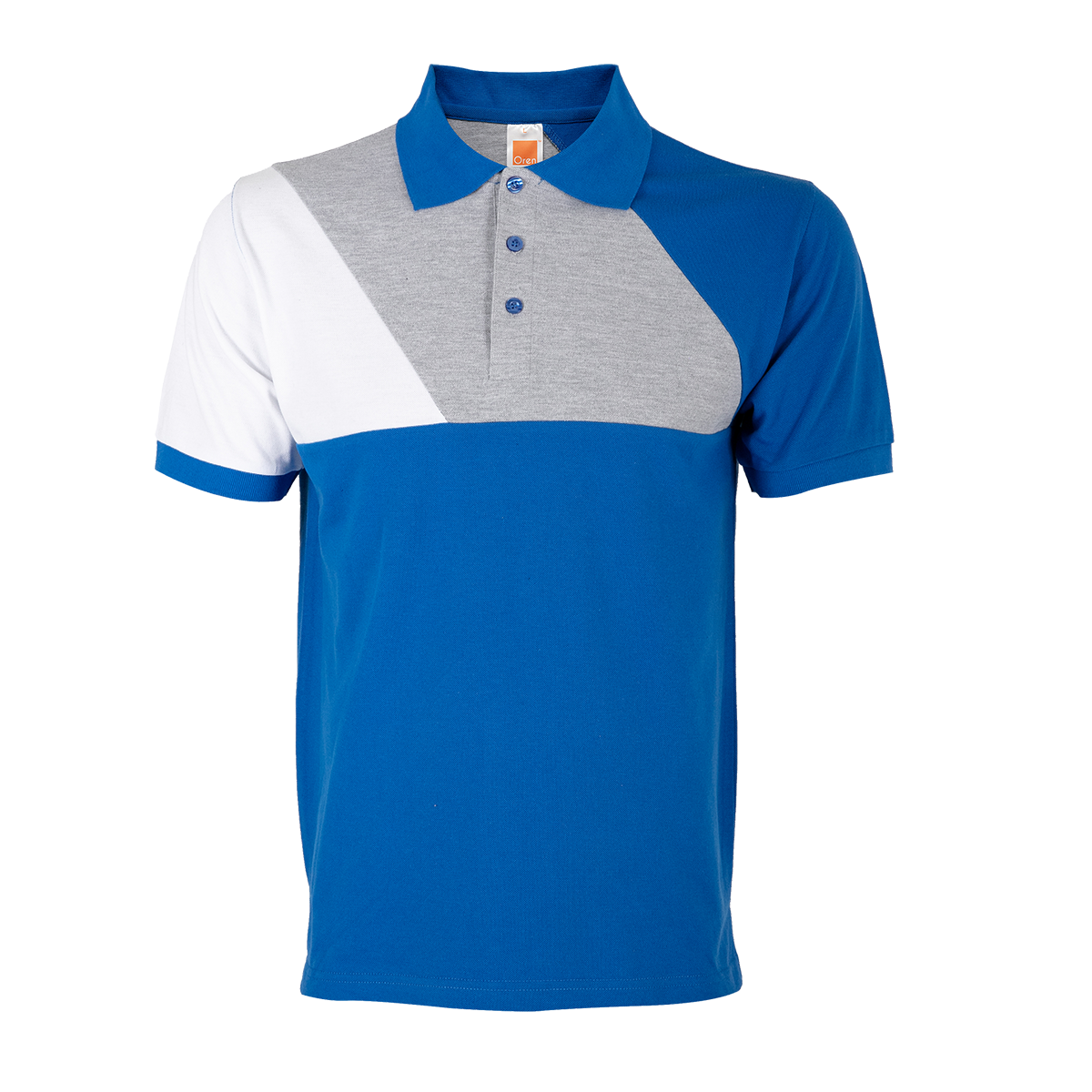 Honeycomb Cut & Sew Colour Block Polo Shirt (Premium) - Royal / Ash Grey / White