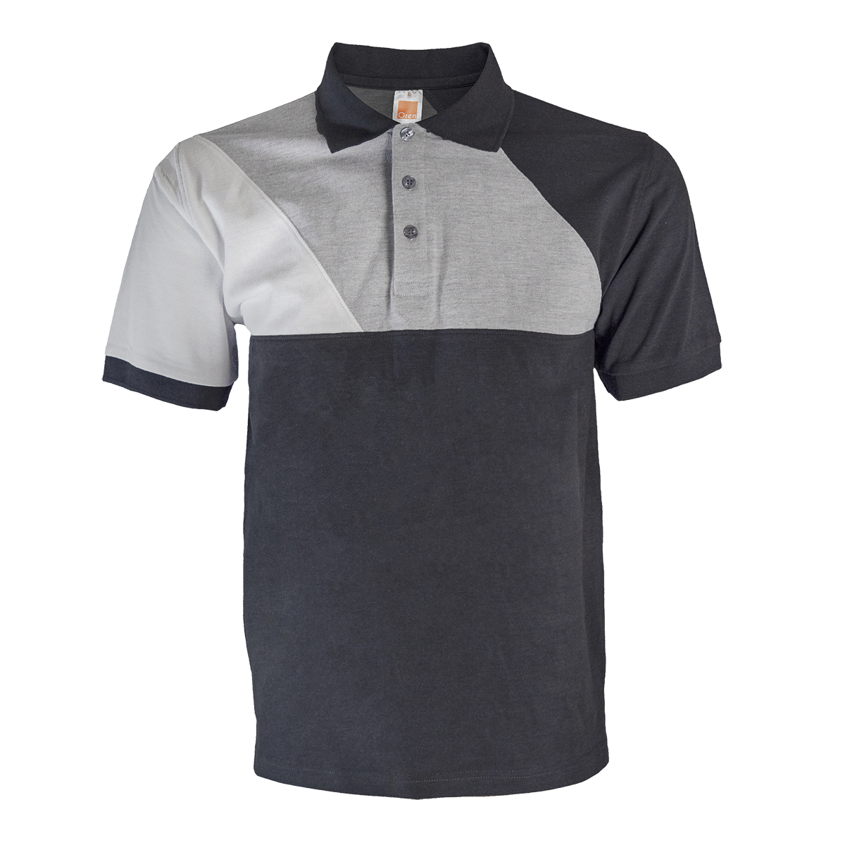 Honeycomb Cut & Sew Colour Block Polo Shirt (Premium) - Dark Grey Melange / Ash Grey / White