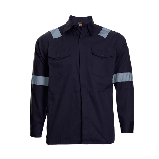 Cotton Work Jacket with Reflective Tape - Navy