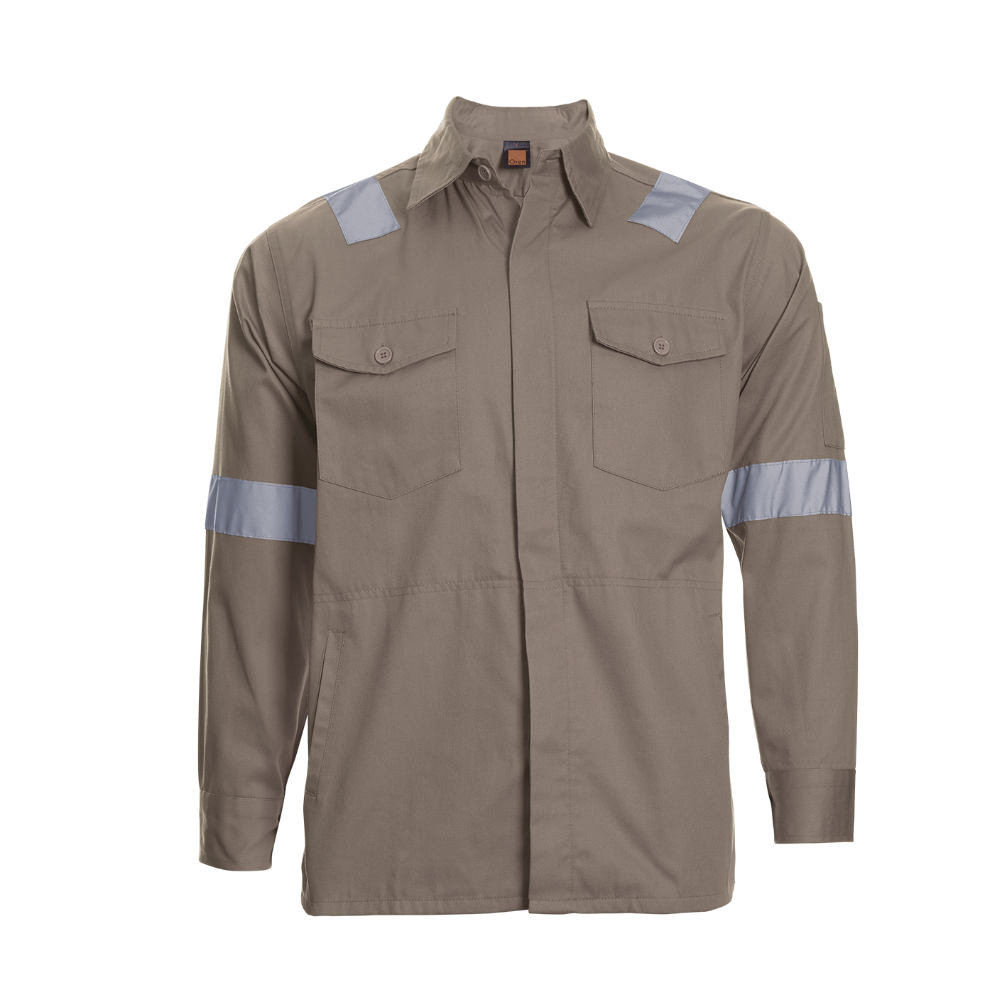 Cotton Work Jacket with Reflective Tape - Khaki