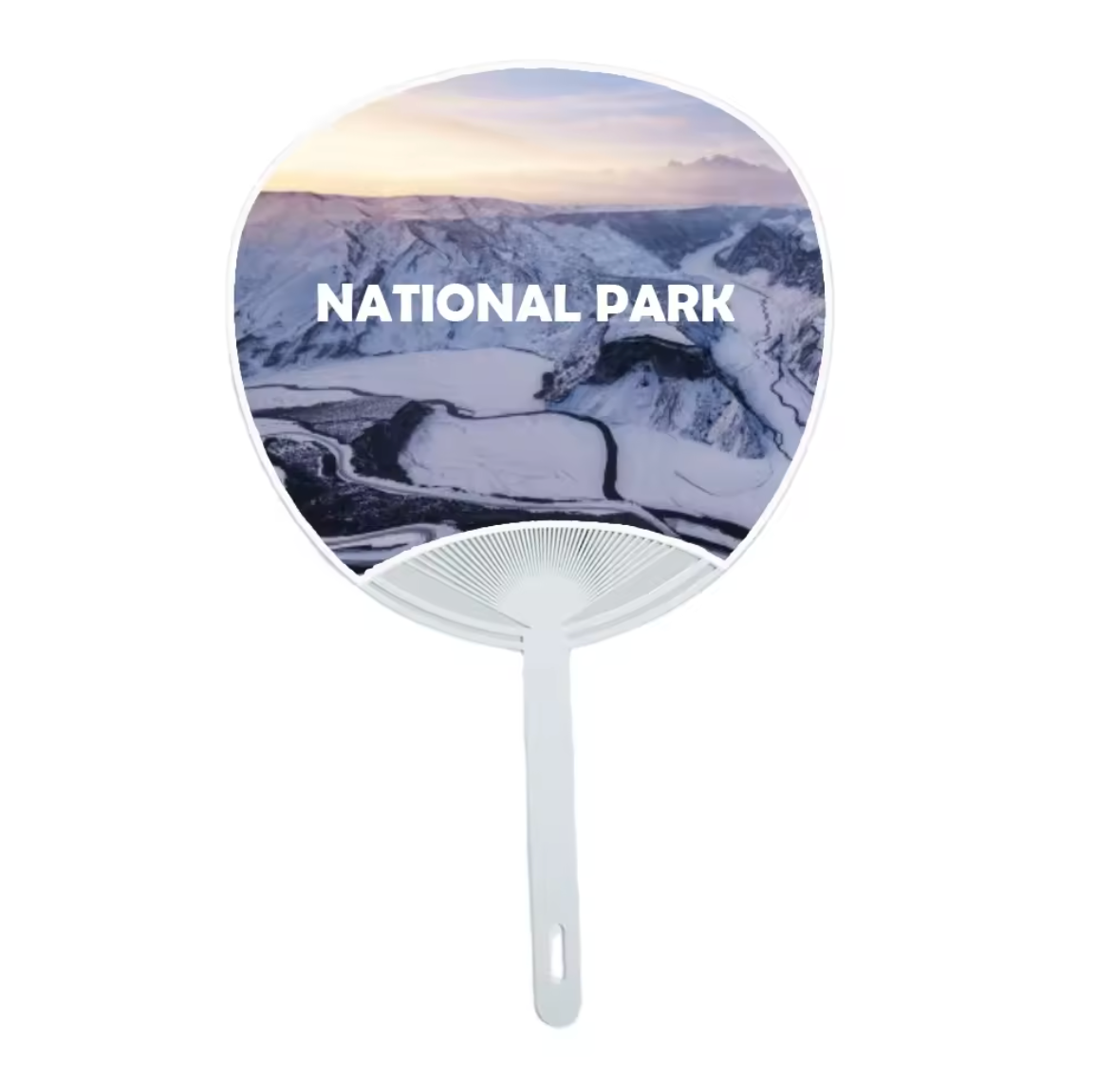 A Japanese Uchiwa plastic fan with logo printing