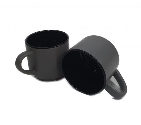 A stylish looking matte black ceramic mug for custom logo printing