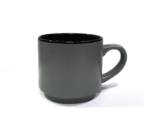 A stylish looking matte black ceramic mug for corporate merchandise