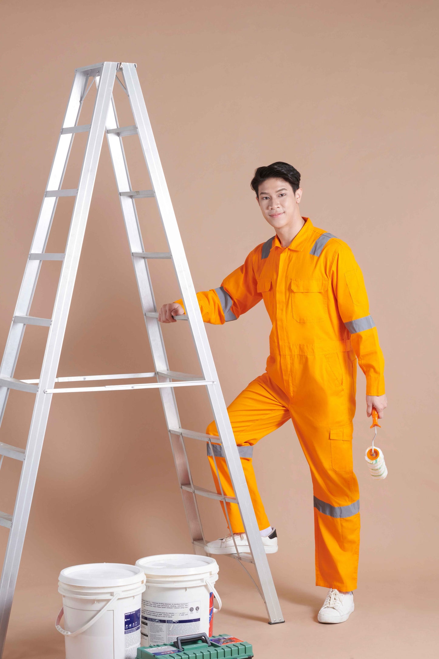 Cotton Coverall with Reflective Tape - Orange