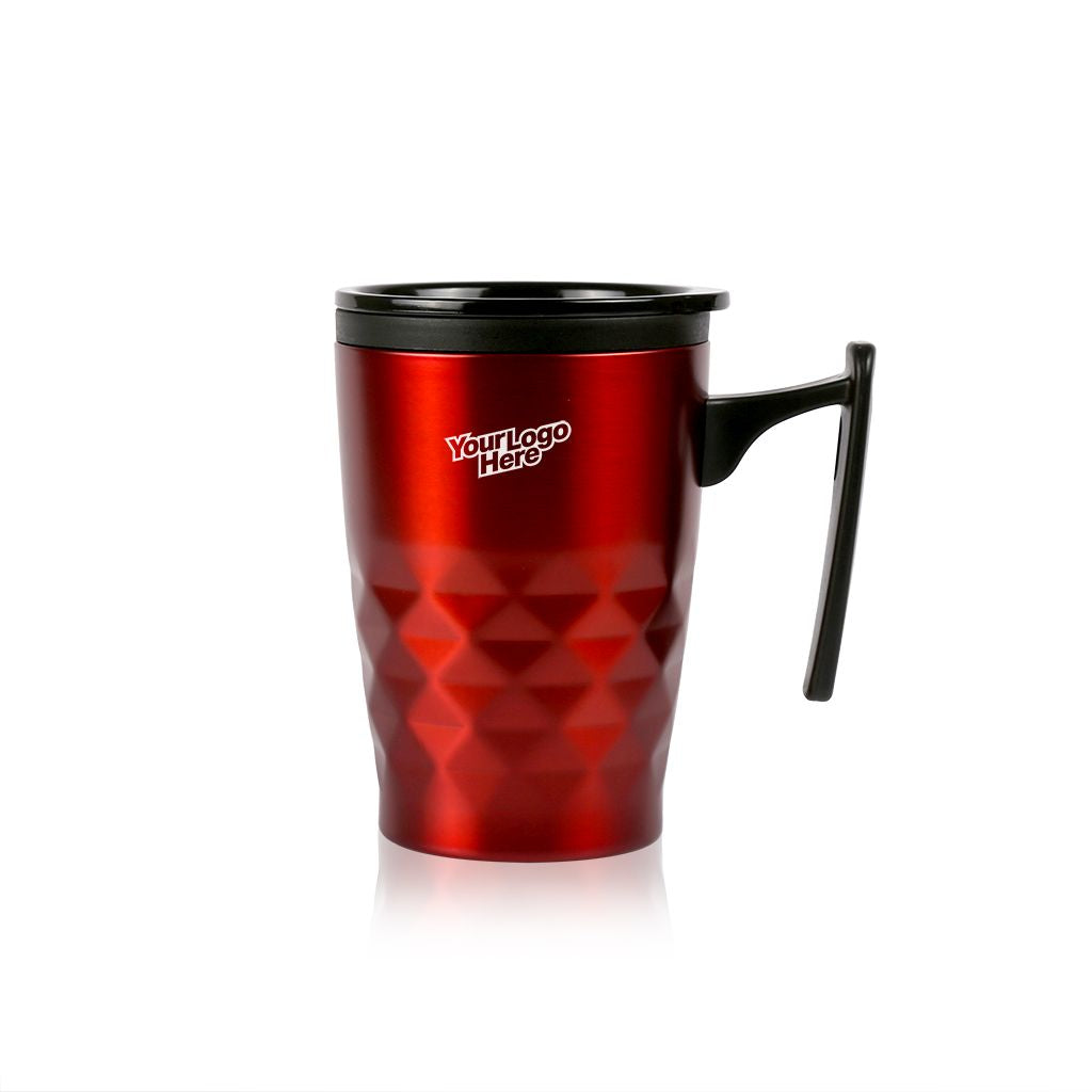 Red geometric tumbler with a custom logo, perfect for a personalized gift