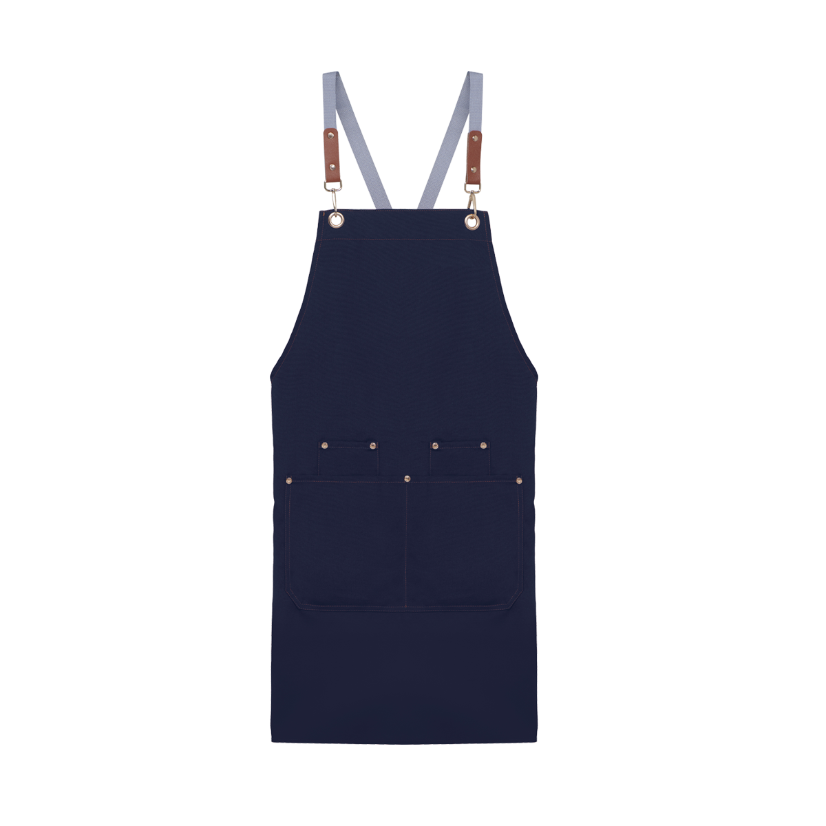 High-quality navy canvas apron perfect for corporate swag and custom branding.