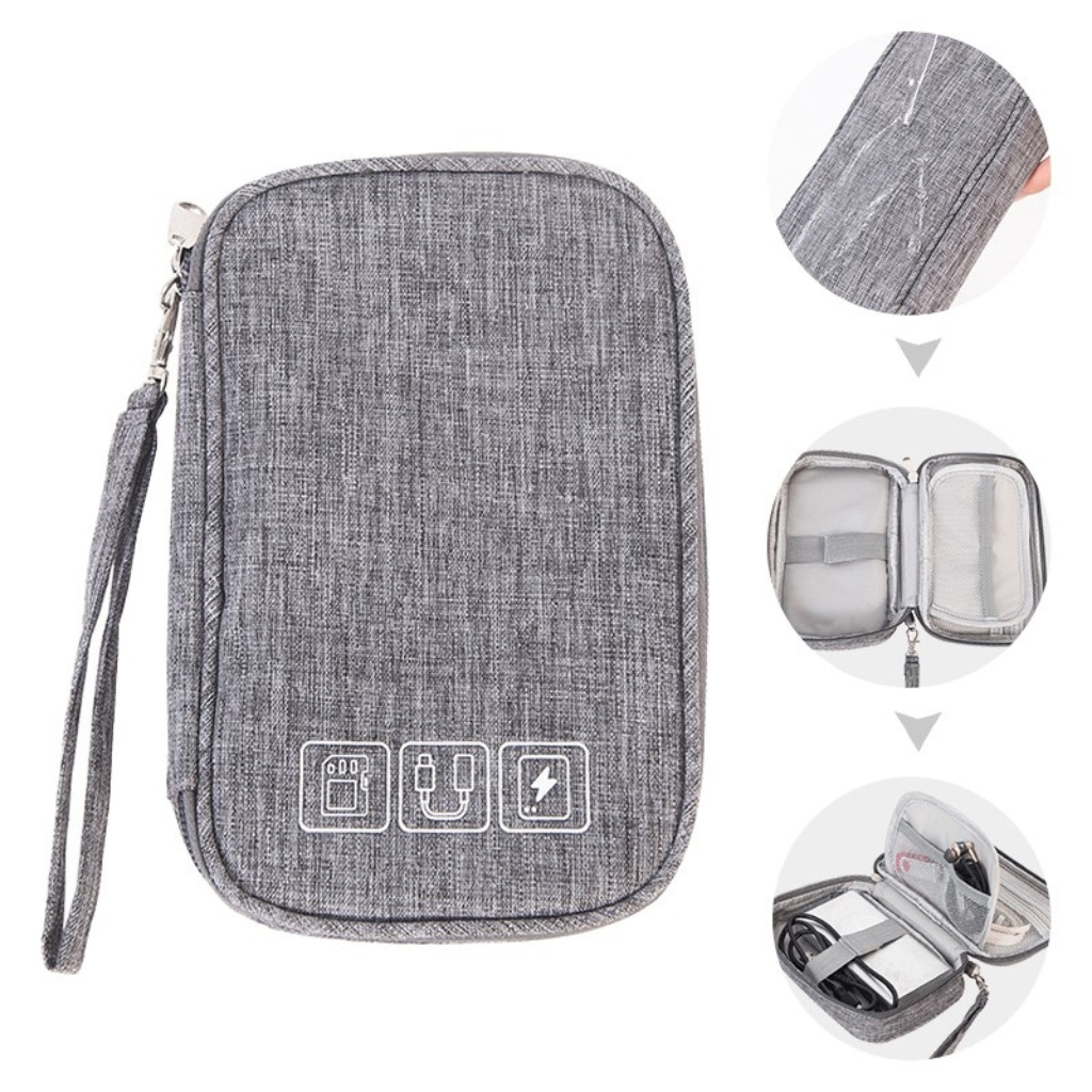 Custom corporate merchandise: Small Tech Accessory Organiser Pouch for corporate swag and corporate gifts, perfect for branding with your logo.