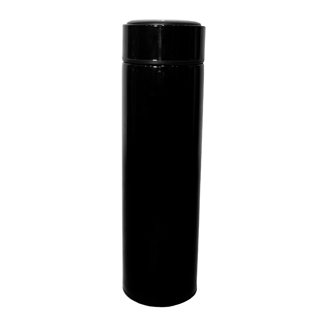 Customisable black stainless steel insulated bottle, perfect for corporate branding