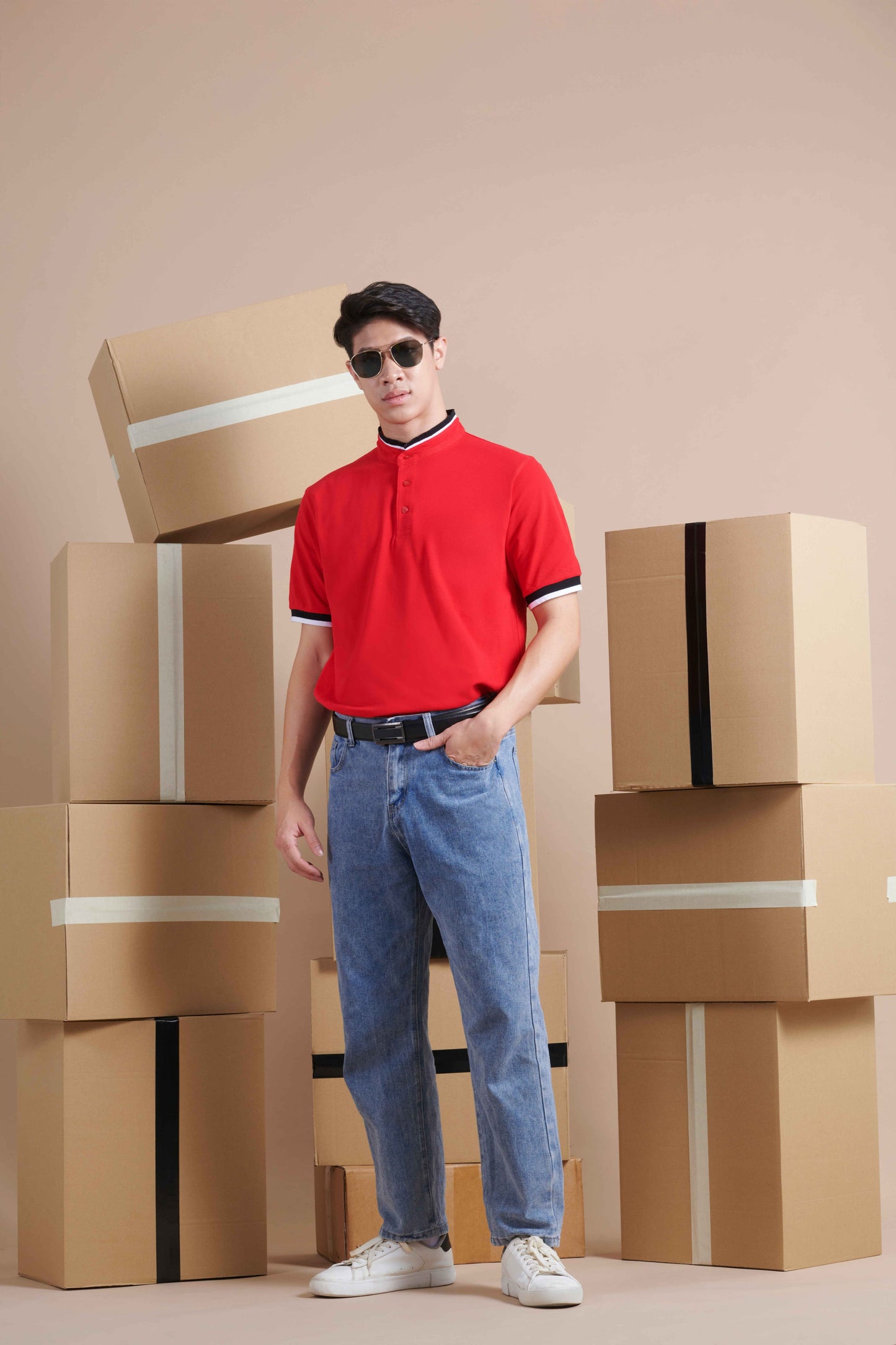 Honeycomb Stand Collar Polo Shirt - gallery 1
