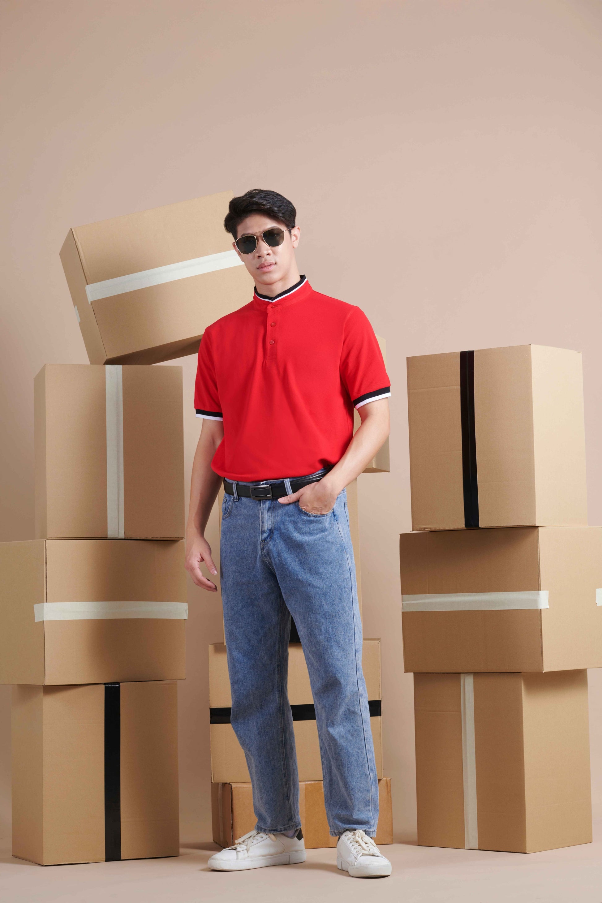 Honeycomb Stand Collar Polo Shirt - gallery 1