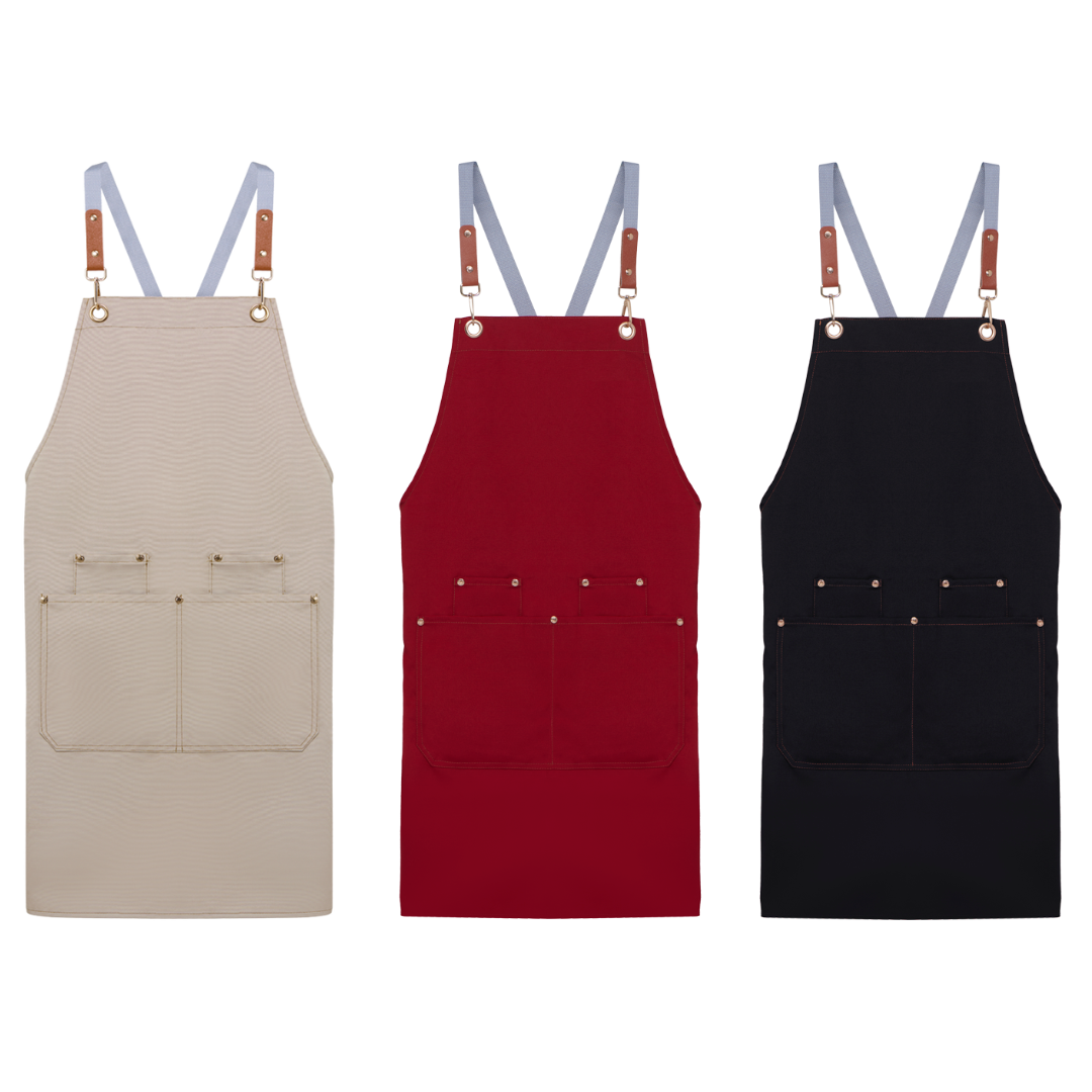 Set of aprons suitable as marketing gifts or staff onboarding swags.