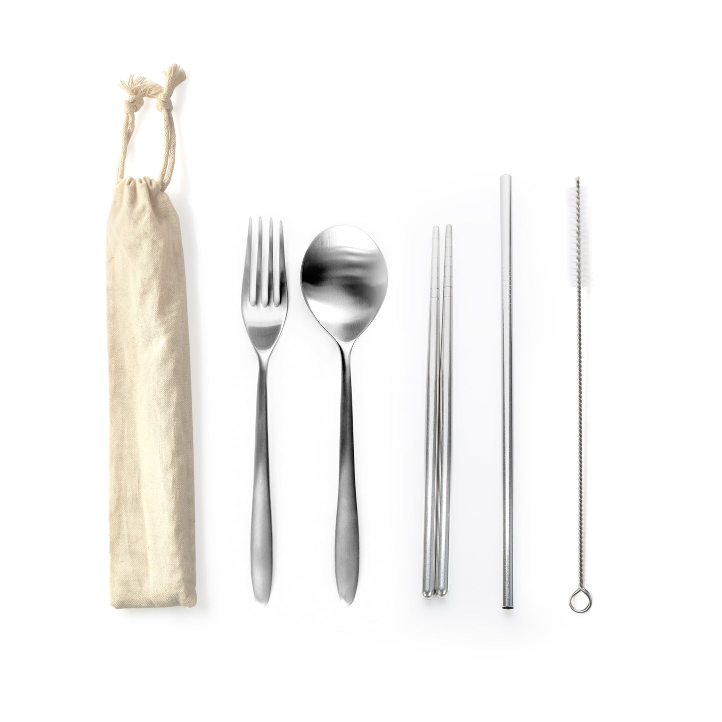 STAINLESS STEEL 5PCS CUTLERY SET W STRAW